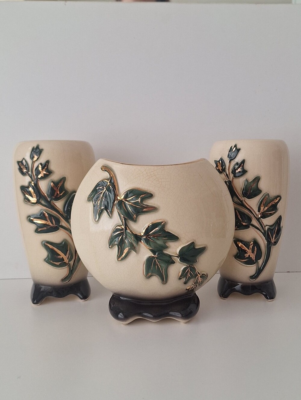 Set of 3 Royal Copley Ivy ceramic vases- vintage